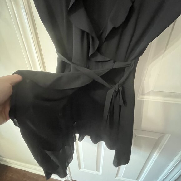 Sunday Best Savoy Black Wrap Ruffle Mini Dress LBD Size 0 - Picture 7 of 11
